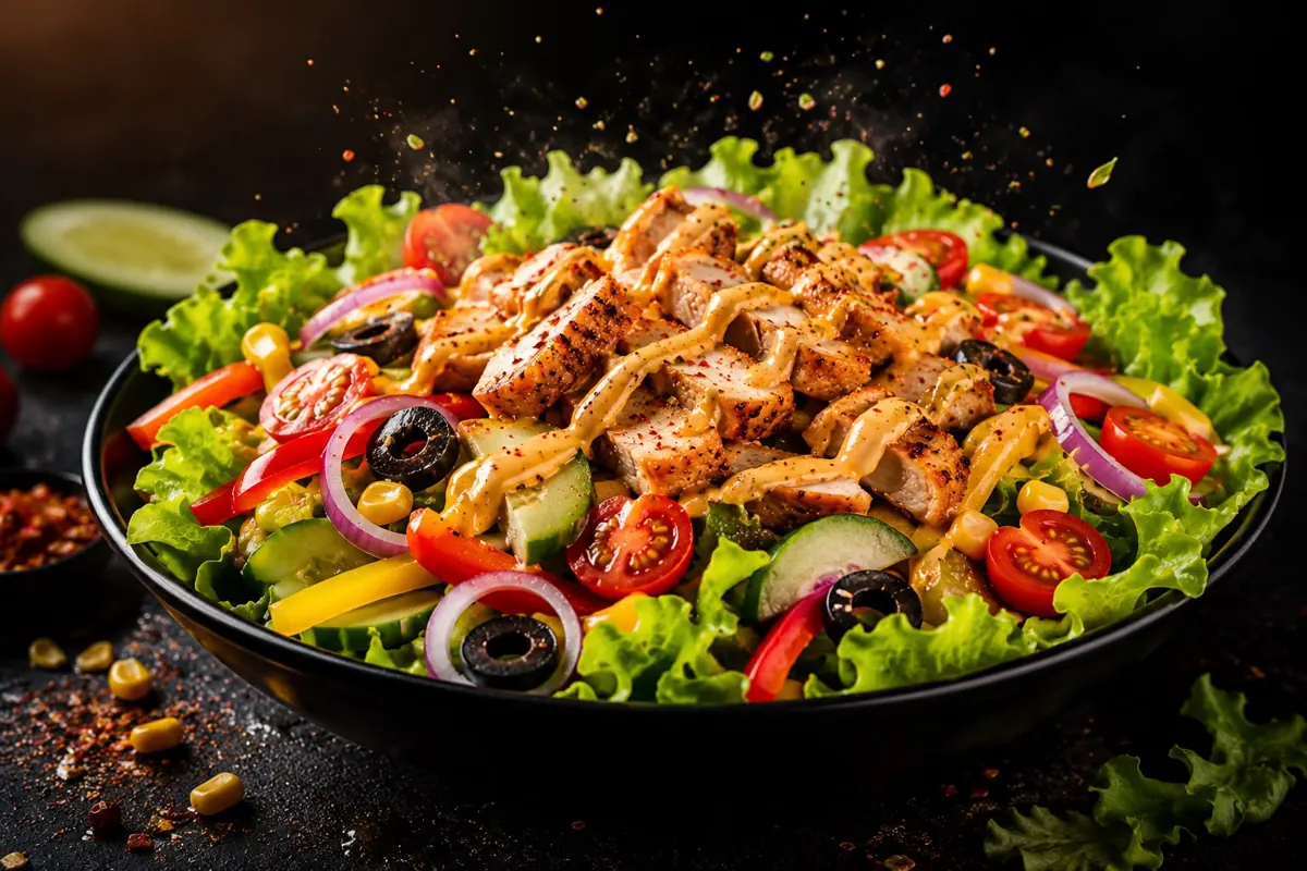 Fresh salad bowl with grilled chicken at Burn The Cravings, Madhapur
